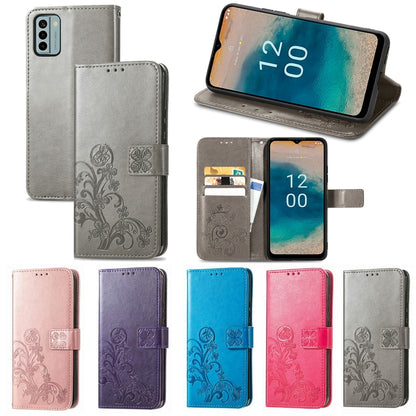 For Nokia G22  Four-leaf Clasp Embossed Buckle Leather Phone Case(Blue) - Nokia Cases by PMC Jewellery | Online Shopping South Africa | PMC Jewellery