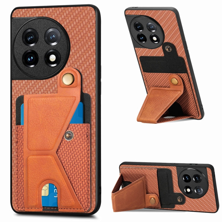 For OnePlus 11 Carbon Fiber Wallet Flip Card K-shaped Holder Phone Case(Brown) - OnePlus Cases by PMC Jewellery | Online Shopping South Africa | PMC Jewellery