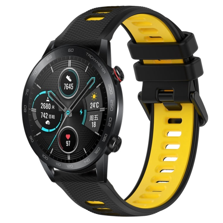 For Honor Magic Watch 2 46mm 22mm Sports Two-Color Silicone Watch Band(Black+Yellow) - Smart Wear by PMC Jewellery | Online Shopping South Africa | PMC Jewellery