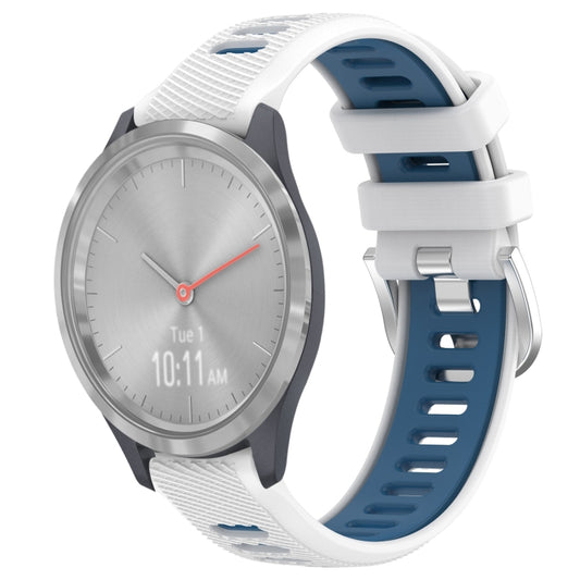 For Garmin Vivomove 3S 18mm Sports Two-Color Steel Buckle Silicone Watch Band(White+Blue) - Smart Wear by PMC Jewellery | Online Shopping South Africa | PMC Jewellery