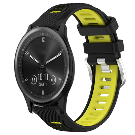 For Garmin Vivomove Sport 20mm Sports Two-Color Steel Buckle Silicone Watch Band(Black+Lime Green) - Smart Wear by PMC Jewellery | Online Shopping South Africa | PMC Jewellery