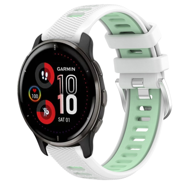 For Garmin Venu 2 Plus 20mm Sports Two-Color Steel Buckle Silicone Watch Band(White+Teal) - Smart Wear by PMC Jewellery | Online Shopping South Africa | PMC Jewellery
