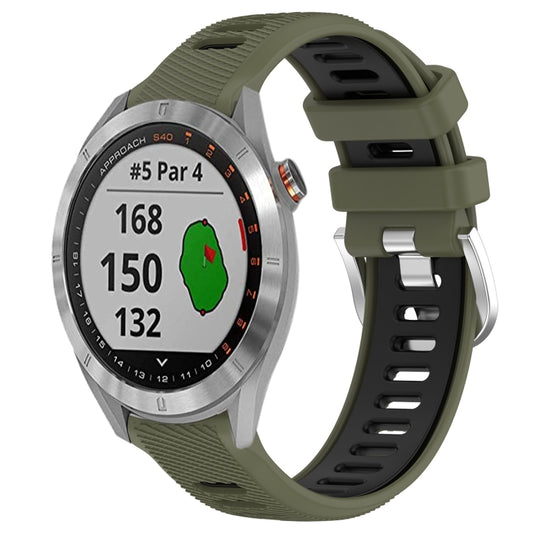 For Garmin Approach S40 20mm Sports Two-Color Steel Buckle Silicone Watch Band(Army Green+Black) - Smart Wear by PMC Jewellery | Online Shopping South Africa | PMC Jewellery