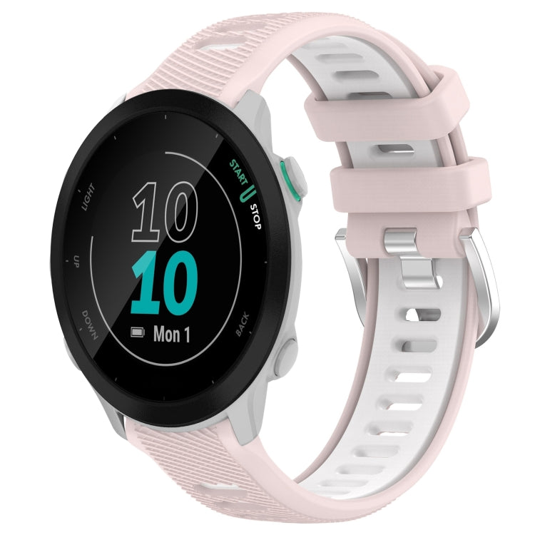 For Garmin Forerunner 55 20mm Sports Two-Color Steel Buckle Silicone Watch Band(Pink+White) - Smart Wear by PMC Jewellery | Online Shopping South Africa | PMC Jewellery