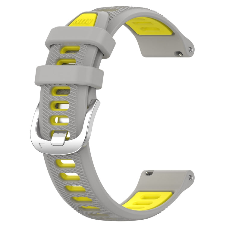 For Garmin Forerunner 55 20mm Sports Two-Color Steel Buckle Silicone Watch Band(Grey+Yellow) - Smart Wear by PMC Jewellery | Online Shopping South Africa | PMC Jewellery