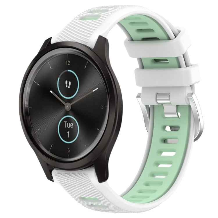 For Garmin VivoMove Style 20mm Sports Two-Color Steel Buckle Silicone Watch Band(White+Teal) - Smart Wear by PMC Jewellery | Online Shopping South Africa | PMC Jewellery