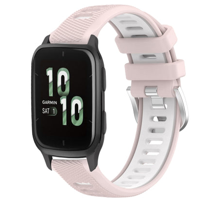 For Garmin Forerunner Sq2 20mm Sports Two-Color Steel Buckle Silicone Watch Band(Pink+White) - Smart Wear by PMC Jewellery | Online Shopping South Africa | PMC Jewellery