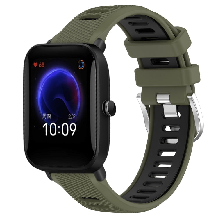 For Amazfit Pop 22mm Cross Texture Two Color Silicone Steel Buckle Watch Band(Army Green+Black) -  by PMC Jewellery | Online Shopping South Africa | PMC Jewellery