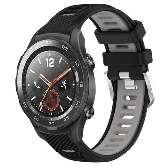 For Huawei Watch 2 20mm Sports Two-Color Steel Buckle Silicone Watch Band(Black+Grey) - Smart Wear by PMC Jewellery | Online Shopping South Africa | PMC Jewellery