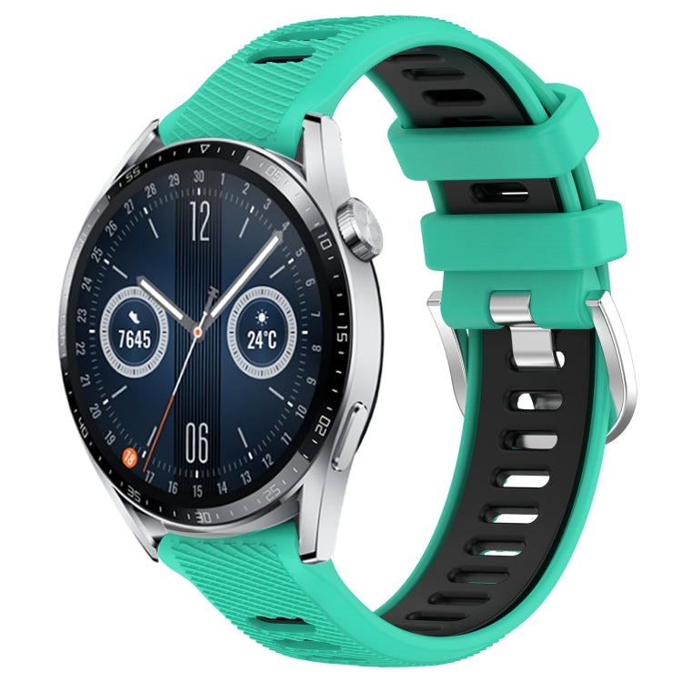 For Huawei Watch GT3 46mm 22mm Sports Two-Color Steel Buckle Silicone Watch Band(Lake Blue+Black) - Smart Wear by PMC Jewellery | Online Shopping South Africa | PMC Jewellery