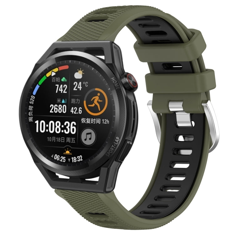 For Huawei Watch GT Runner 22mm Sports Two-Color Steel Buckle Silicone Watch Band(Army Green+Black) - Smart Wear by PMC Jewellery | Online Shopping South Africa | PMC Jewellery