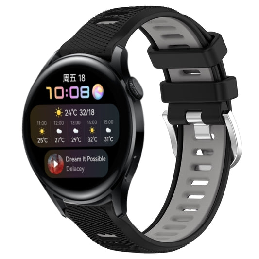 For Huawei Watch 3 22mm Sports Two-Color Steel Buckle Silicone Watch Band(Black+Grey) - Smart Wear by PMC Jewellery | Online Shopping South Africa | PMC Jewellery