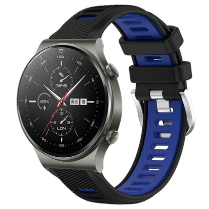 For Huawei GT2 Pro 22mm Sports Two-Color Steel Buckle Silicone Watch Band(Black+Blue) - Smart Wear by PMC Jewellery | Online Shopping South Africa | PMC Jewellery