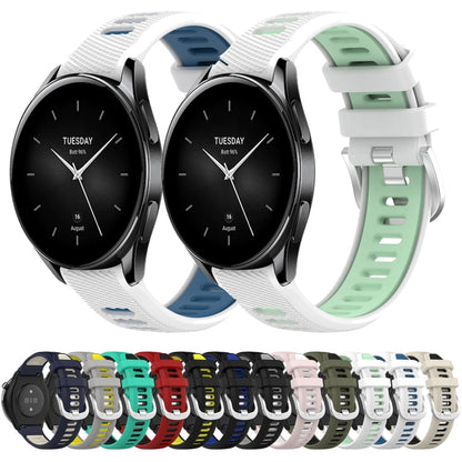 For Xiaomi MI Watch S1 Pro 22mm Sports Two-Color Steel Buckle Silicone Watch Band(White+Teal) - Smart Wear by PMC Jewellery | Online Shopping South Africa | PMC Jewellery
