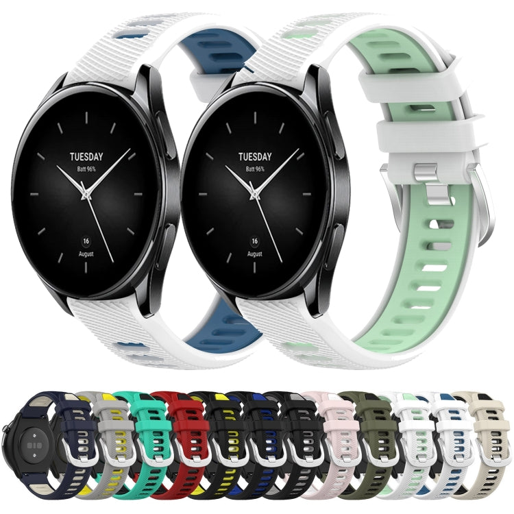 For Xiaomi MI Watch S1 22mm Sports Two-Color Steel Buckle Silicone Watch Band(White+Teal) - Smart Wear by PMC Jewellery | Online Shopping South Africa | PMC Jewellery