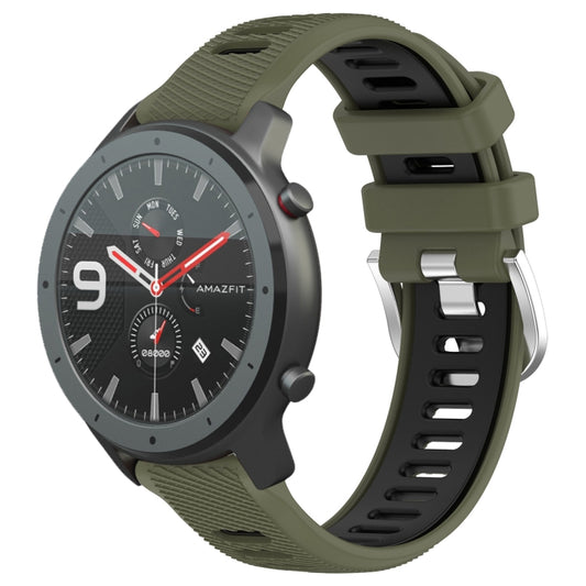 For Amazfit GTR 47mm 22mm Cross Texture Two Color Silicone Steel Buckle Watch Band(Army Green+Black) -  by PMC Jewellery | Online Shopping South Africa | PMC Jewellery