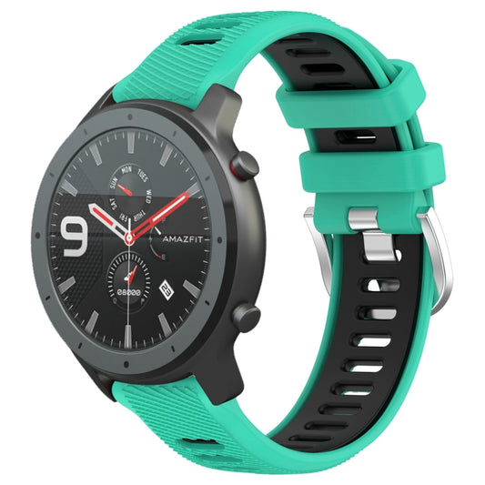 For Amazfit GTR 47mm 22mm Cross Texture Two Color Silicone Steel Buckle Watch Band(Lake Blue+Black) - Smart Wear by PMC Jewellery | Online Shopping South Africa | PMC Jewellery