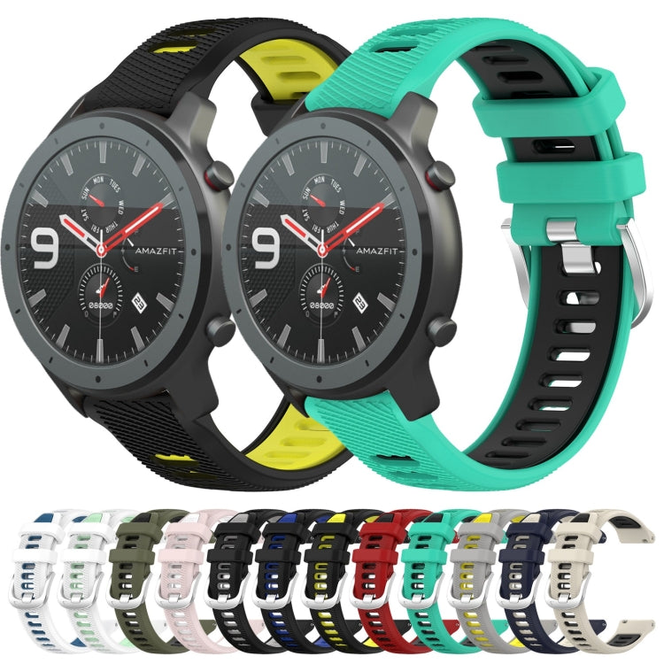 For Amazfit GTR 47mm 22mm Cross Texture Two Color Silicone Steel Buckle Watch Band(Black+Grey) - Smart Wear by PMC Jewellery | Online Shopping South Africa | PMC Jewellery