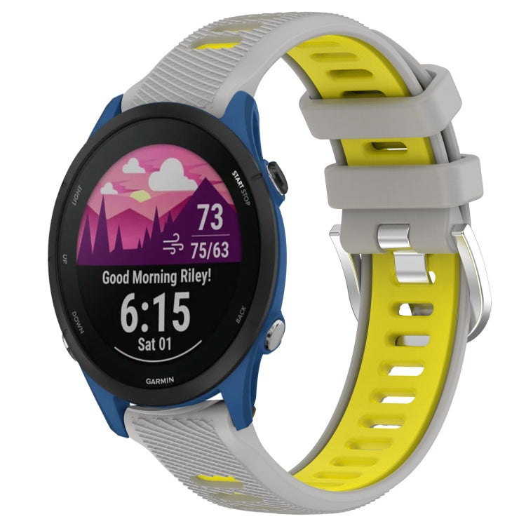 For Garmin Forerunner 255 22mm Sports Two-Color Steel Buckle Silicone Watch Band(Grey+Yellow) - Smart Wear by PMC Jewellery | Online Shopping South Africa | PMC Jewellery