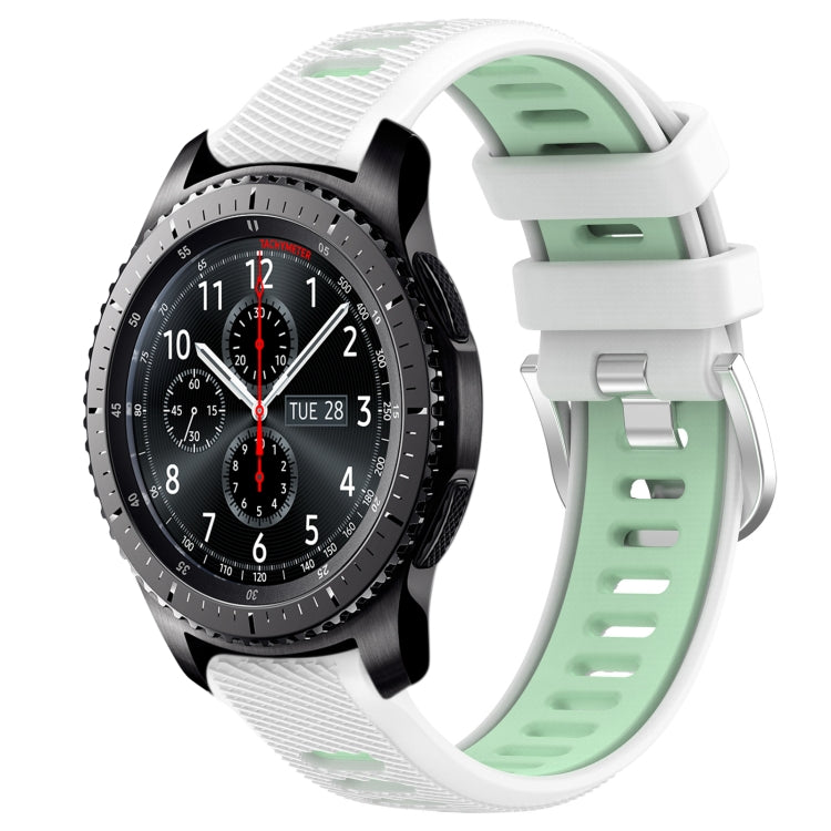 For Samsung Gear S3 Frontier 22mm Sports Two-Color Steel Buckle Silicone Watch Band(White+Teal) - Smart Wear by PMC Jewellery | Online Shopping South Africa | PMC Jewellery