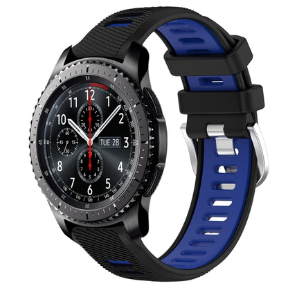 For Samsung Gear S3 Frontier 22mm Sports Two-Color Steel Buckle Silicone Watch Band(Black+Blue) - Smart Wear by PMC Jewellery | Online Shopping South Africa | PMC Jewellery