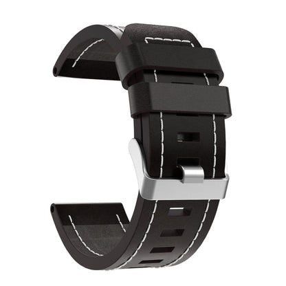 For Garmin Fenix 7X 26mm Sewing Leather Steel Buckle Watch Band(Black) - Smart Wear by PMC Jewellery | Online Shopping South Africa | PMC Jewellery