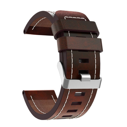 For Garmin Fenix 5X Plus 26mm Sewing Leather Steel Buckle Watch Band(Red Brown) - Smart Wear by PMC Jewellery | Online Shopping South Africa | PMC Jewellery