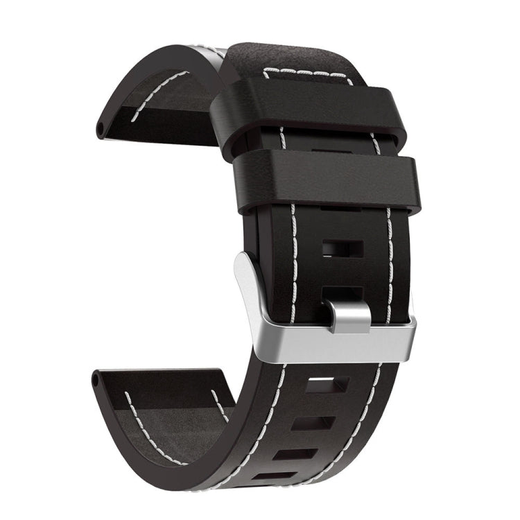 For Garmin Descent MK 1 26mm Sewing Leather Steel Buckle Watch Band(Black) - Smart Wear by PMC Jewellery | Online Shopping South Africa | PMC Jewellery