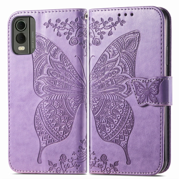 For Nokia C32 Butterfly Love Flower Embossed Leather Phone Case(Lavender) - Nokia Cases by PMC Jewellery | Online Shopping South Africa | PMC Jewellery