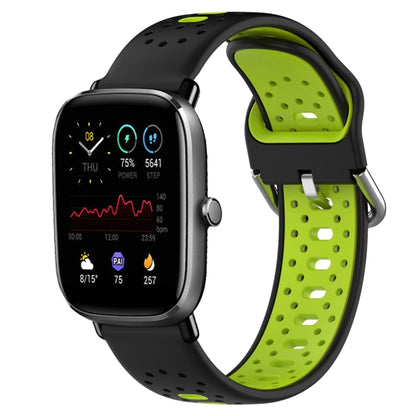 For Amazfit GTS 2 Mini 20mm Breathable Two-Color Silicone Watch Band(Black+Lime Green) - Watch Bands by PMC Jewellery | Online Shopping South Africa | PMC Jewellery