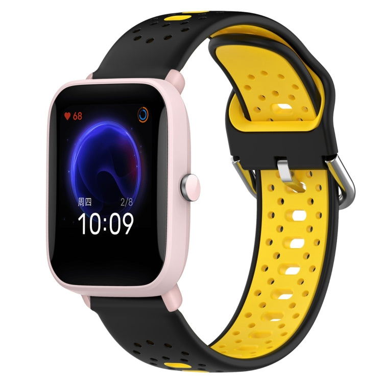 For Amazfit Pop Pro 20mm Breathable Two-Color Silicone Watch Band(Black+Yellow) - Watch Bands by PMC Jewellery | Online Shopping South Africa | PMC Jewellery