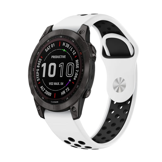 For Garmin Fenix 7 22mm Sports Breathable Silicone Watch Band(White+Black) - Watch Bands by PMC Jewellery | Online Shopping South Africa | PMC Jewellery