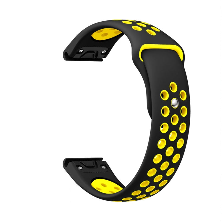 For Garmin Fenix 7 Solar 22mm Sports Breathable Silicone Watch Band(Black+Yellow) - Watch Bands by PMC Jewellery | Online Shopping South Africa | PMC Jewellery