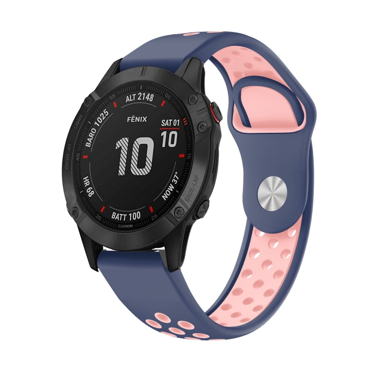 For Garmin Fenix 6 Pro GPS 22mm Sports Breathable Silicone Watch Band(Midnight Blue+Pink) -  by PMC Jewellery | Online Shopping South Africa | PMC Jewellery