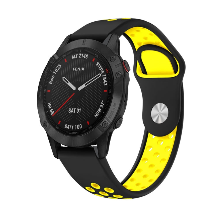 For Garmin Fenix 6 Sapphire GPS 22mm Sports Breathable Silicone Watch Band(Black+Yellow) -  by PMC Jewellery | Online Shopping South Africa | PMC Jewellery