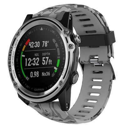 For Garmin Descent MK 1 26mm Camouflage Printed Silicone Watch Band(Grey+Army Camouflage) -  by PMC Jewellery | Online Shopping South Africa | PMC Jewellery