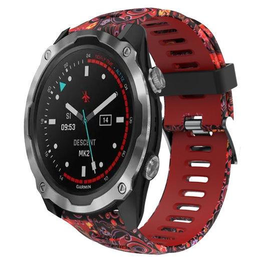 For Garmin Descent MK 2i 26mm Camouflage Printed Silicone Watch Band(Red+Jellyfish Camouflage) - Watch Bands by PMC Jewellery | Online Shopping South Africa | PMC Jewellery