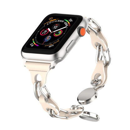 For Apple Watch 4 40mm Hollow Leather Chain Magnetic Buckle Watch Band(Starlight Color) - Watch Bands by PMC Jewellery | Online Shopping South Africa | PMC Jewellery