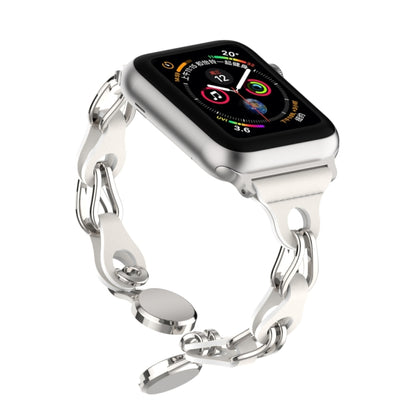 For Apple Watch 5 40mm Hollow Leather Chain Magnetic Buckle Watch Band(White) - Watch Bands by PMC Jewellery | Online Shopping South Africa | PMC Jewellery