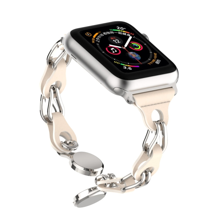 For Apple Watch SE 2022 40mm Hollow Leather Chain Magnetic Buckle Watch Band(Starlight Color) - Watch Bands by PMC Jewellery | Online Shopping South Africa | PMC Jewellery