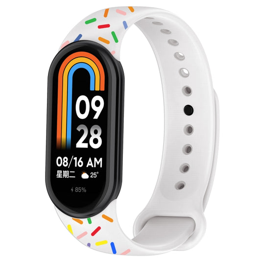 For Xiaomi Band 8 Sports Rainbow Dots Silicone Buckle Watch Band(White) - Watch Bands by PMC Jewellery | Online Shopping South Africa | PMC Jewellery