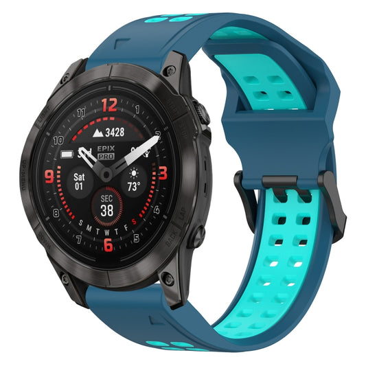 For Garmin Epix Pro 47mm 22mm Two-Color Reverse Buckle Silicone Watch Band(Blue+Teal) - Watch Bands by PMC Jewellery | Online Shopping South Africa | PMC Jewellery