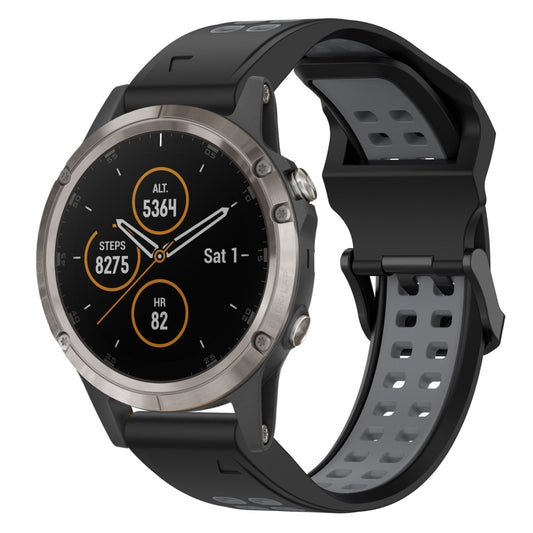 For Garmin Fenix 5 Plus 22mm Two-Color Reverse Buckle Silicone Watch Band(Black+Grey) - Watch Bands by PMC Jewellery | Online Shopping South Africa | PMC Jewellery