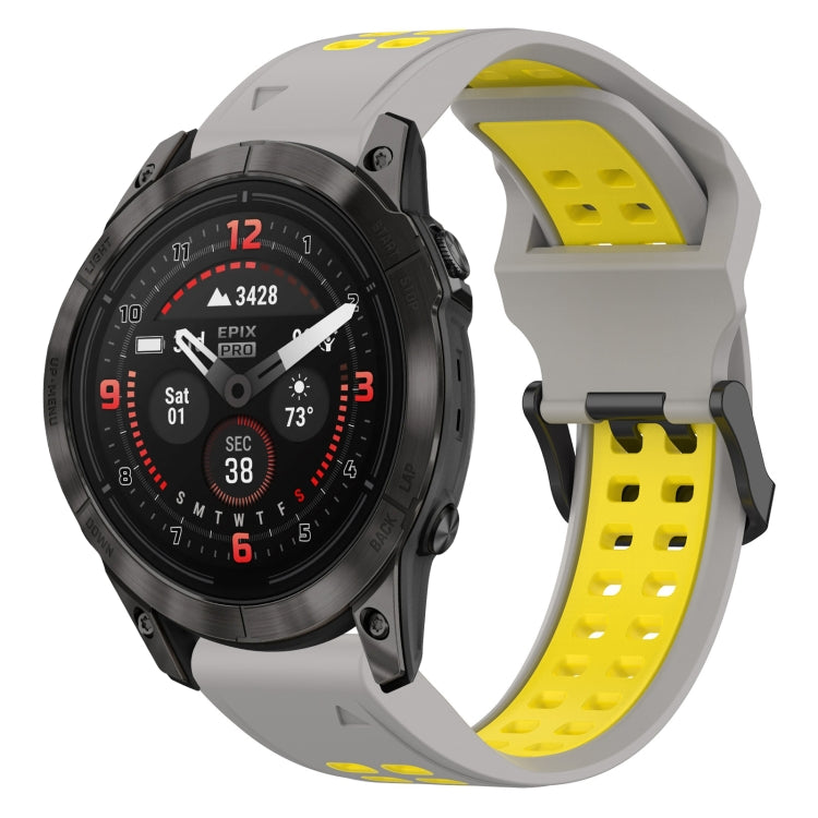 For Garmin Epix Pro 51mm 26mm Two-Color Reverse Buckle Silicone Watch Band(Grey+Yellow) - Watch Bands by PMC Jewellery | Online Shopping South Africa | PMC Jewellery