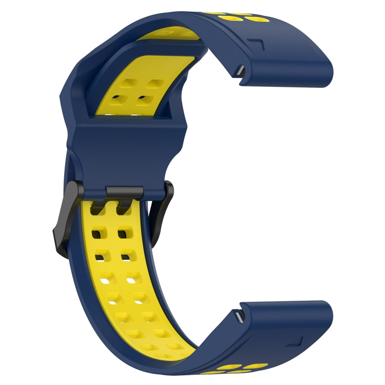 For Garmin Fenix 6X 26mm Two-Color Reverse Buckle Silicone Watch Band(Blue+Yellow) - Watch Bands by PMC Jewellery | Online Shopping South Africa | PMC Jewellery