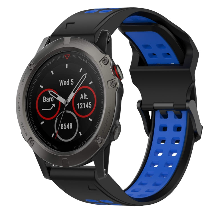 For Garmin Fenix 5X 26mm Two-Color Reverse Buckle Silicone Watch Band(Black+Blue) - Watch Bands by PMC Jewellery | Online Shopping South Africa | PMC Jewellery