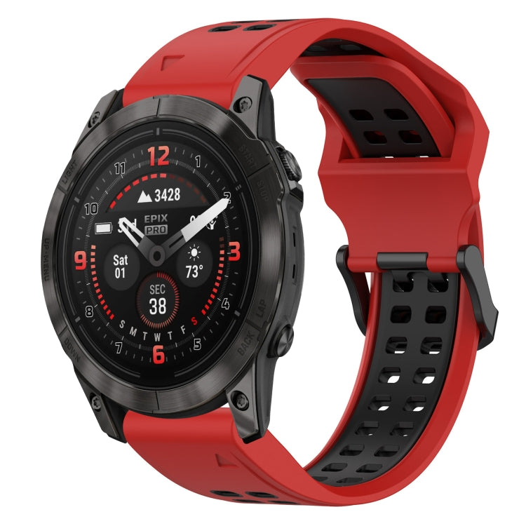 For Garmin Epix Pro 42mm 20mm Two-Color Reverse Buckle Silicone Watch Band(Red+Black) - Watch Bands by PMC Jewellery | Online Shopping South Africa | PMC Jewellery