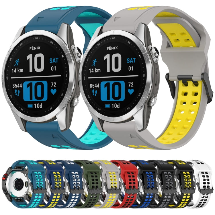 For Garmin Fenix 5S Plus 20mm Two-Color Reverse Buckle Silicone Watch Band(Blue+Yellow) - Watch Bands by PMC Jewellery | Online Shopping South Africa | PMC Jewellery