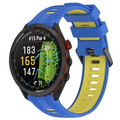 For Garmin Approach S70 47mm Sports Two-Color Silicone Watch Band(Blue+Yellow) - Watch Bands by PMC Jewellery | Online Shopping South Africa | PMC Jewellery