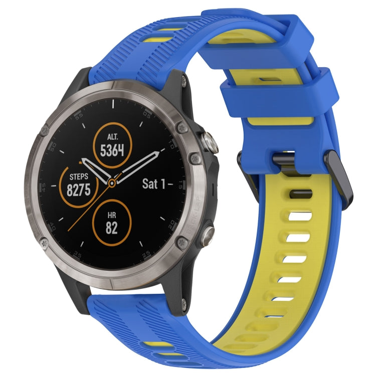 For Garmin Fenix 5 Plus Sports Two-Color Silicone Watch Band(Blue+Yellow) - Watch Bands by PMC Jewellery | Online Shopping South Africa | PMC Jewellery